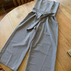 High-Waist Houndstooth Wide-Leg Jumpsuit Pants - Black/White